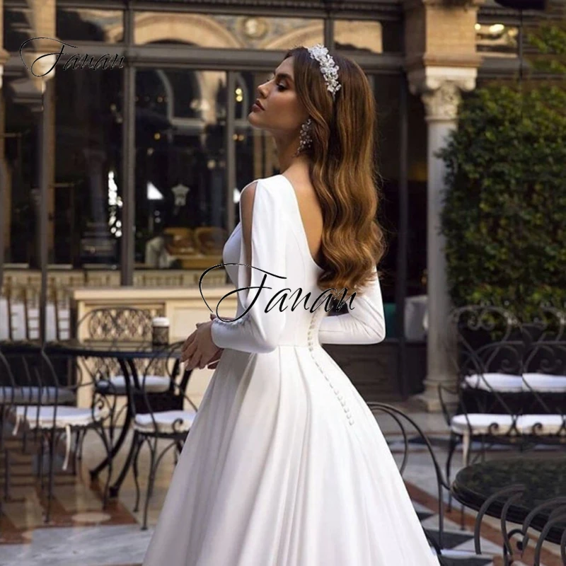 

Royalbble Wedding Dress Straight Neckline Vintage Beautiful Princess Gowns Lace Appliques Sequined Vestido De Noiva Elegant