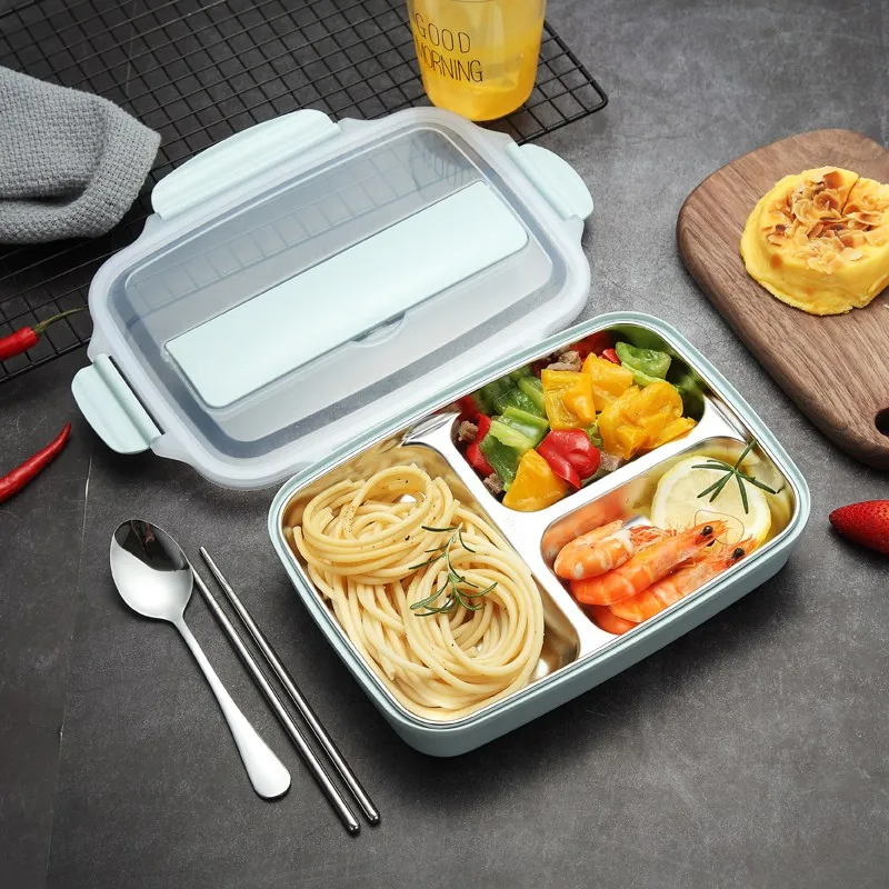 Stainless Steel 304 Lunch Box With Spoon Leak-proof Bento Boxes Dinnerware Set Microwave Adult Children Food Container | Дом и сад