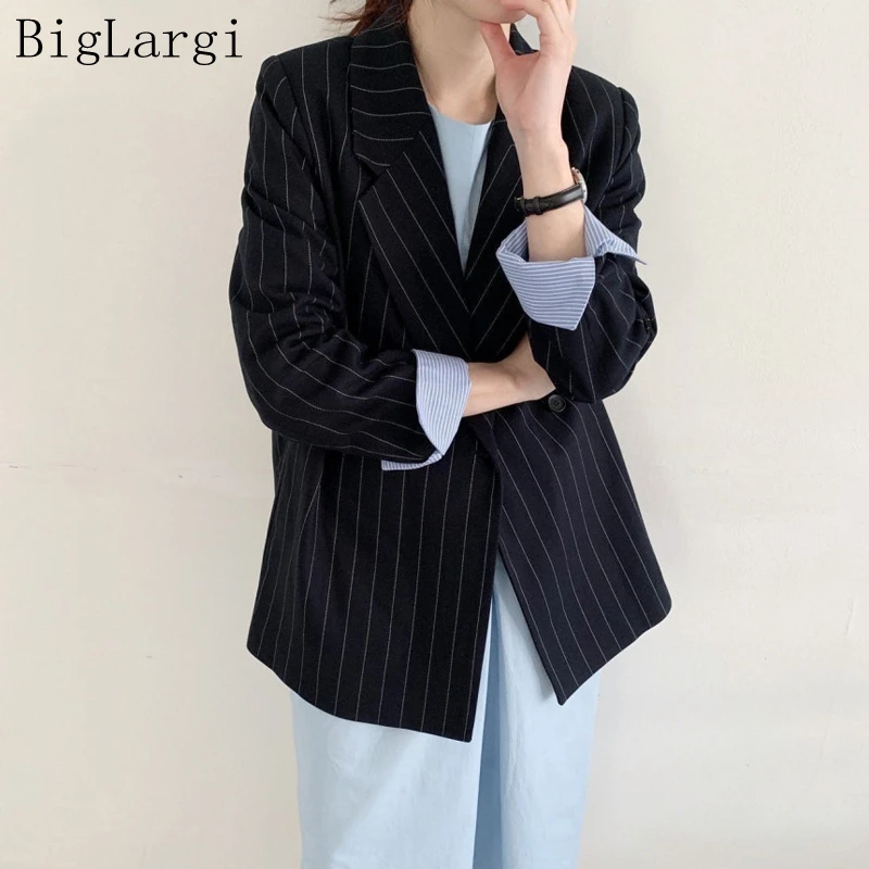 

Весна-осень, женские полосатые блейзеры в Корейском стиле для женщин, официальная повседневная куртка, пальто, Новое поступление, Женский б...