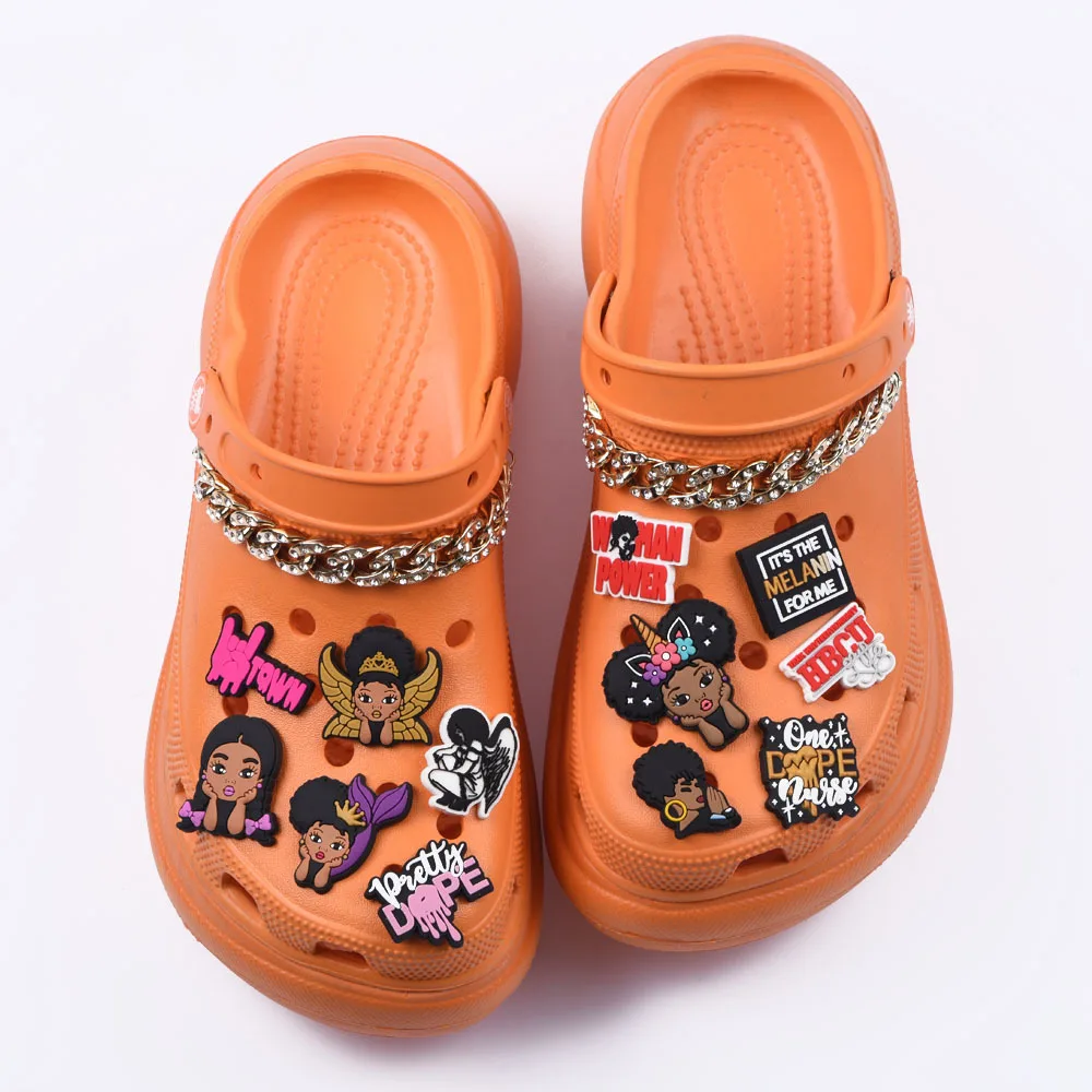 Hot Sale 1 Pcs Kid's Croc Shoes Charms Cartoon Children Mexico Loteria Princess Decorations Birthday Gift Bracelet Accessories