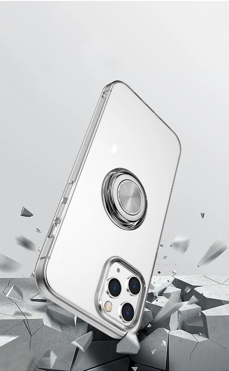

Ultra Thin Transparent Phone Case For iPhone 12 Pro 11 Pro Max XS MAX XR X 8 7 Plus Car Magnetic Cases Finger Ring Holder Cover