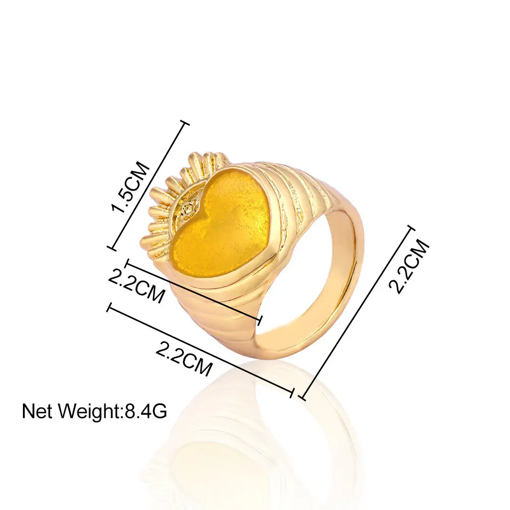 

2021 Cute Enamel Love Heart Women's Rings BOHO Colorful Heart Metal Chunky Finger Ring Gold Silver Color Fashion Wedding Jewelry