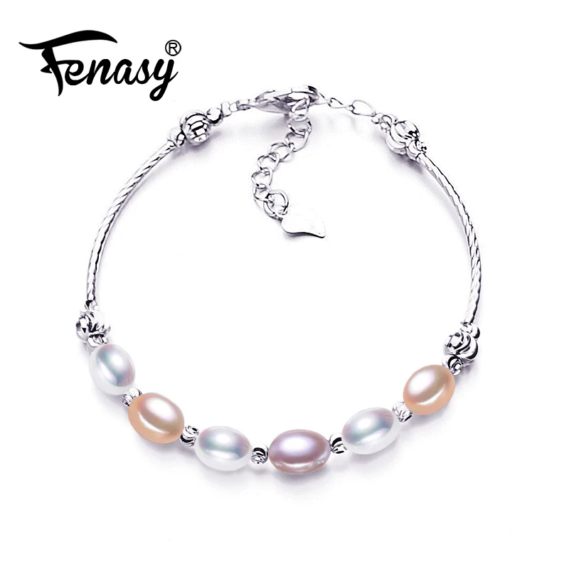 FENASY, белый, розовый, фиолетовый, разноцветный жемчужный браслет, модный браслет, 6 мм, рисовый жемчуг, регулируемый браслет для женщин, идея подарка