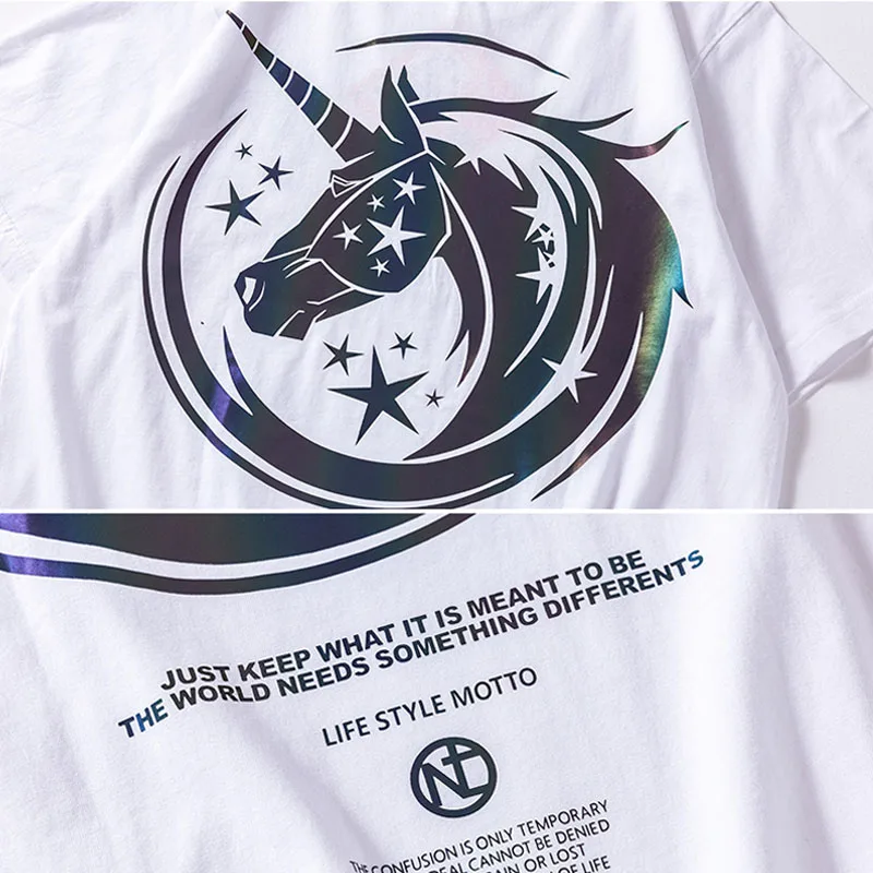 

Summer Cotton tops Women's t-shirt Short Harajuku Modis Korean Style unicorn painting white Plus Size Tees couple clothes
