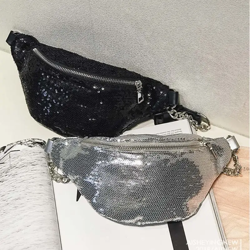 

Women Sequin Fanny Pack Fashion Phone Pouch Waist Chest Shoulder Bag Glitter Bum Belts Bags Packs J60D
