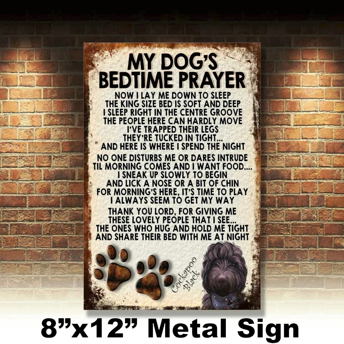 

MY DOG'S BEDTIME PRAYER RETRO STYLE METAL TIN SIGN/PLAQUE COCKAPOO BLACK THEME