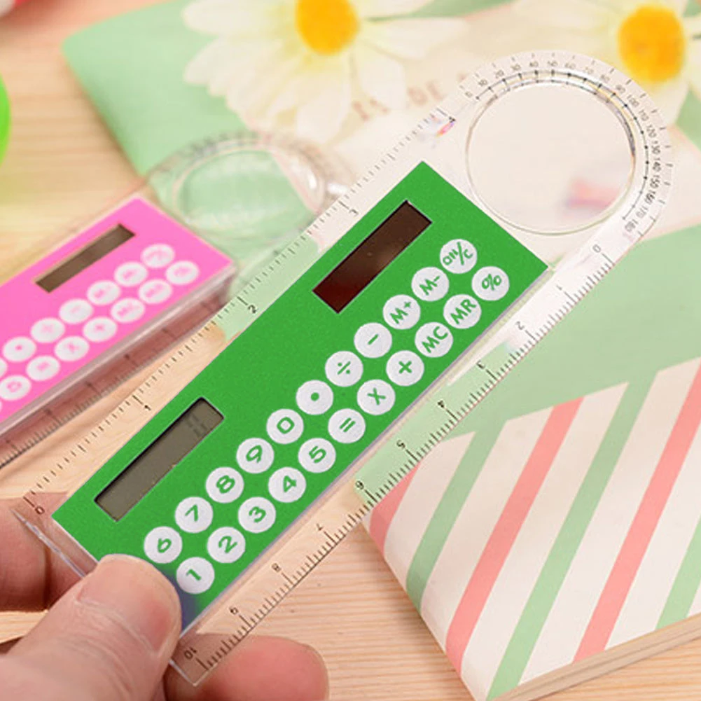 

10cm 2 In 1 School Gifts Mini Kids Color Randomly Digital Plastic Office Stationery Ruler Calculator