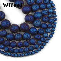 wlyees round plated blue lava stone beads 4 6 8 10mm natural volcanic rock loose beads for jewelry making diy bracelet necklace