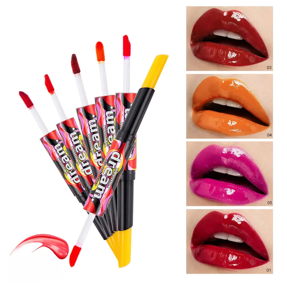 Новый блеск для губ с двойной головкой увлажняющее средство макияжа стойкий