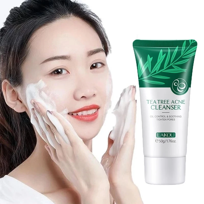 

LAIKOU Tea Tree Acne Cleanser Oil Control Moisturizing Anti Aging Gentle Cleansing Remove Blackhead Shrink Pores Face Skin Care