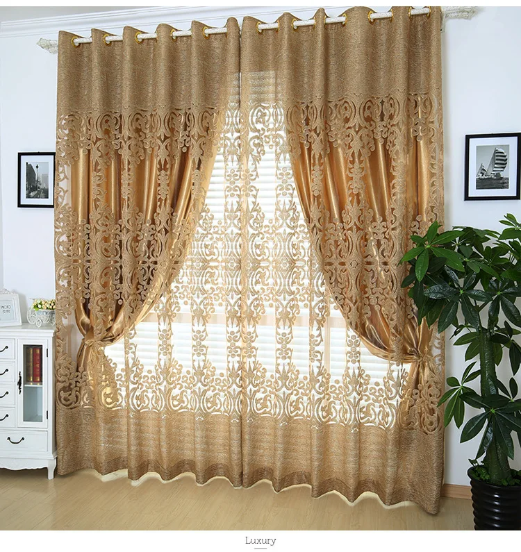 Высококачественные золотые жаккардовые Оконные Занавески для стола двойные