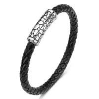 fashion unisex braided leather handmade bracelet for men women trendy wristband stainless steel magnet clasp weave bangles p617
