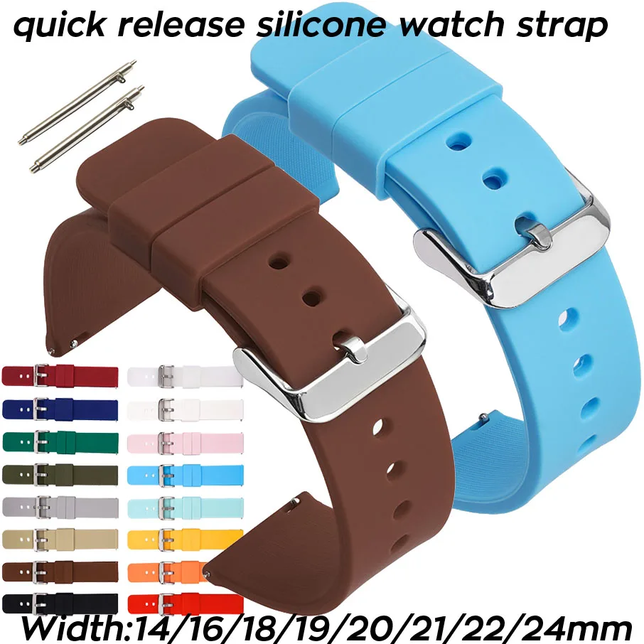 

14/16/18/19/20/21/22/24mm Quick Release Pin Silicone Watch Band for Samsung Galaxy Active 2 42mm 46mm Huawei Watch GT/2 Strap