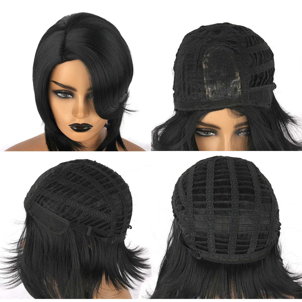 

LiangMo Synthetic Hair Wig Black Partial Head Type Straight Hair Wigs For Black Women High Temperature Fiber wigs