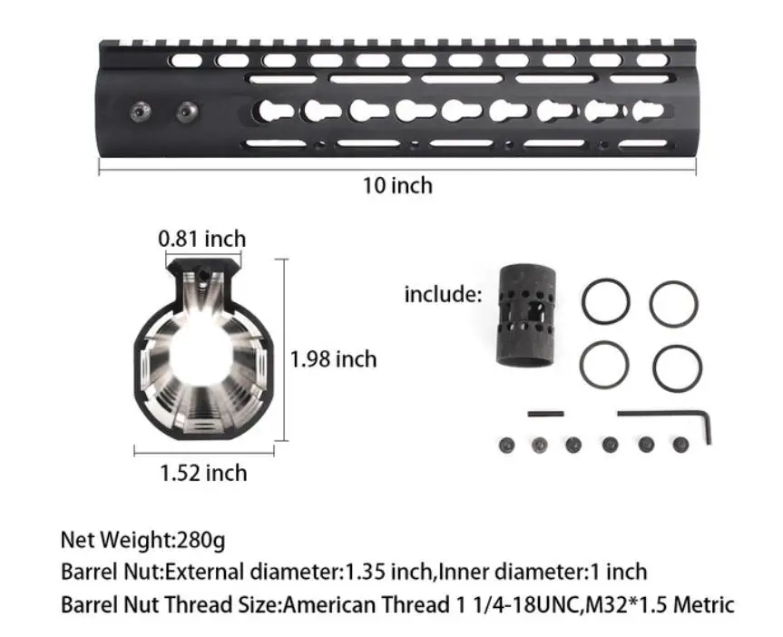 10 inch Black AR15 свободный поплавок тонкий стиль " 9" 1" 12" 13," 15" Keymod ствольная накладка Пикатинни рельс с стальная муфта ствола для крепления прицела - Цвет: 10 inch Black