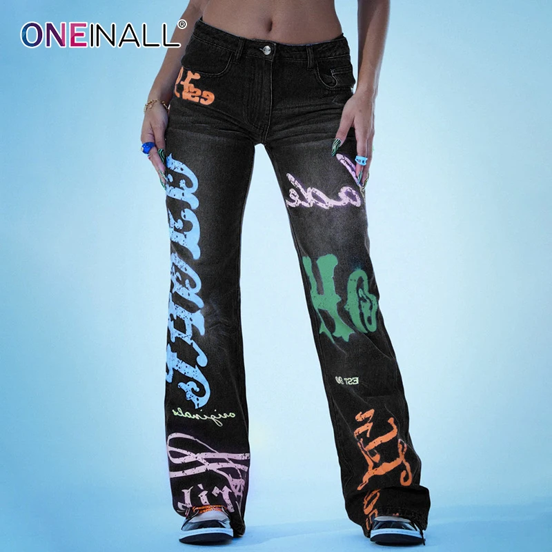 

ONEINALL Colorblock Casual Women's Full Length Pant High Waist Slimming Straight Trousers For Female 2021 Autumn Fashion Clothes