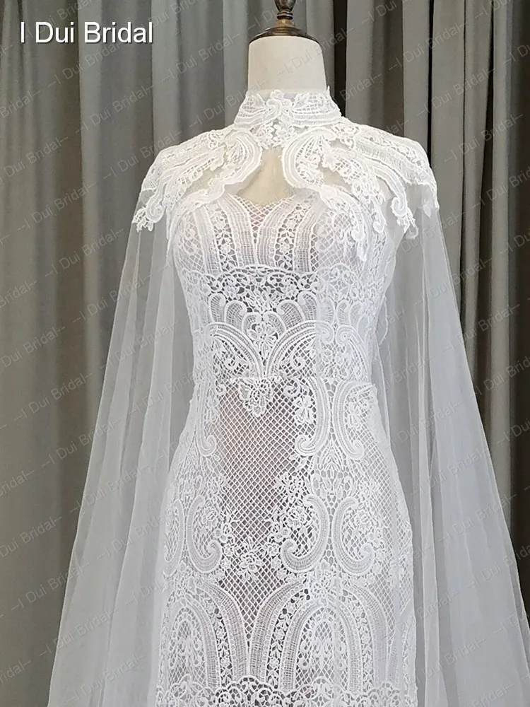 Sheath Wedding Dress with Cape Bridal Gown Custom Make