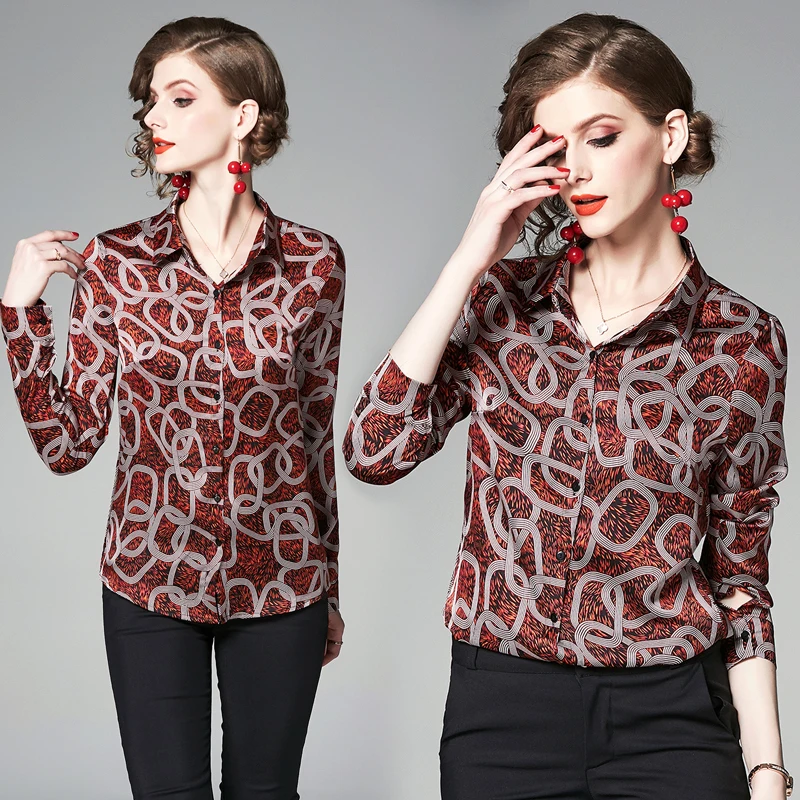 Женская модельная рубашка с длинным рукавом Повседневная Блузка отложным