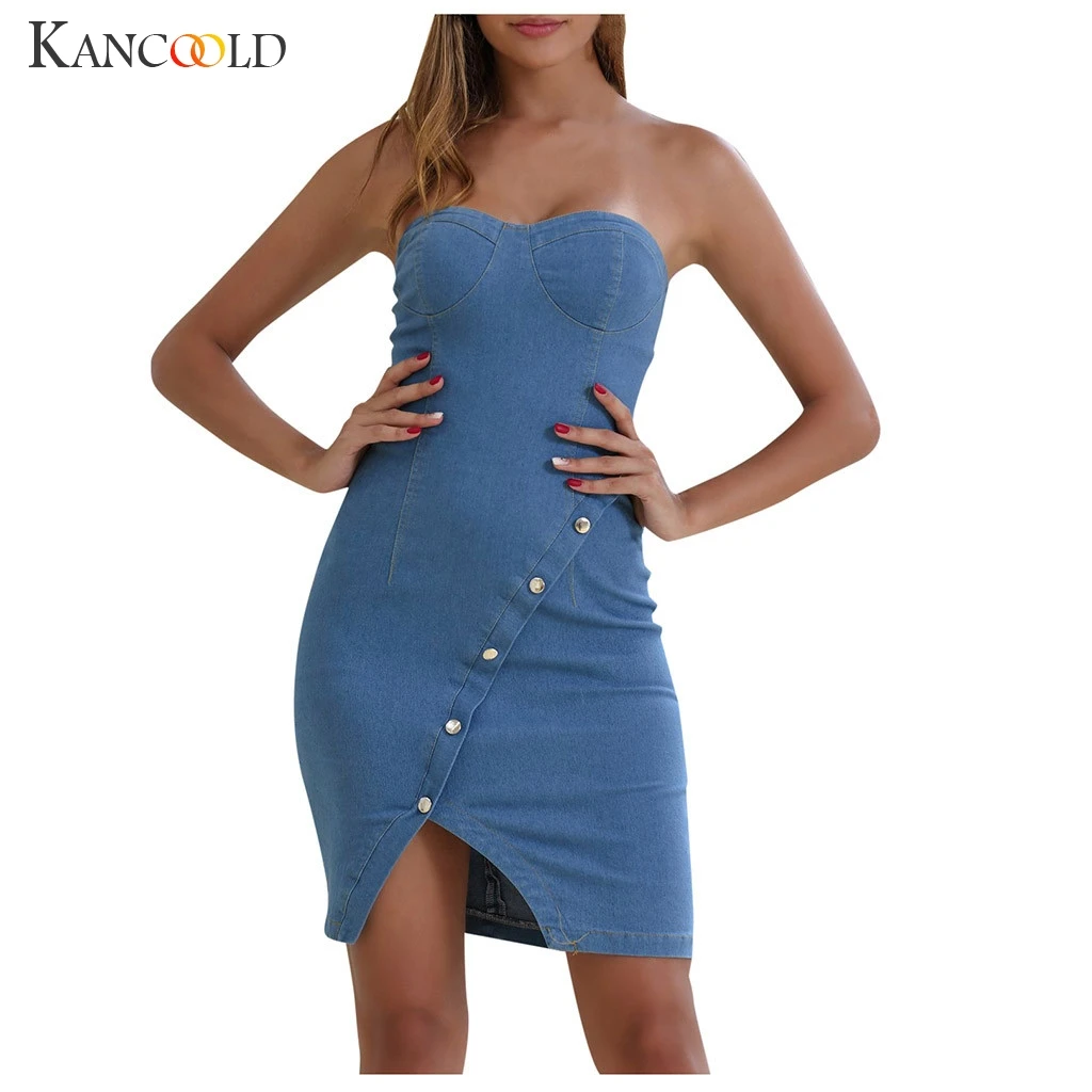 Женское джинсовое платье-футляр с пуговицами необычное симметричное облегающее