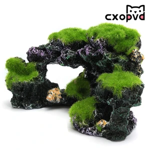 Flocking Green Resin Aquarium Mountain Coral Reef Rock Cave Stone Moss Fish Tank Ornament Decoration