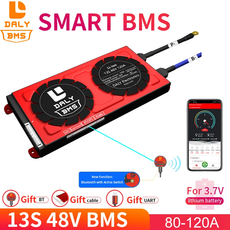 

Daly 18650 smart BMS 13S 48V 80A 100A 120A Bluetooth 485 to USB device NTC UART software togther Lion LiFepo4 Battery BMS 3.7V