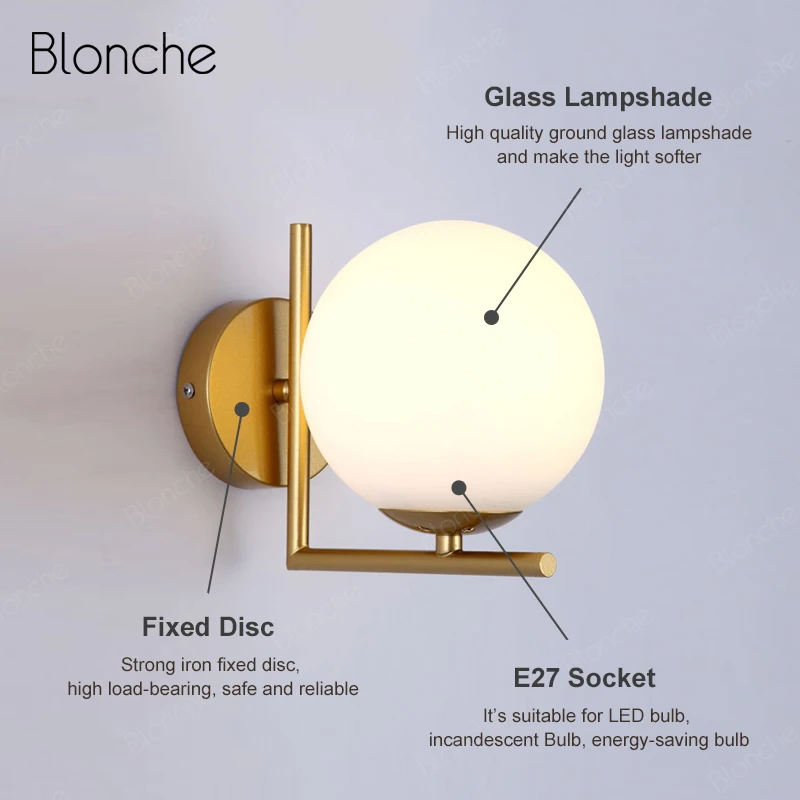 Современные скандинавские стеклянные шаровые Настенные светильники для спальни