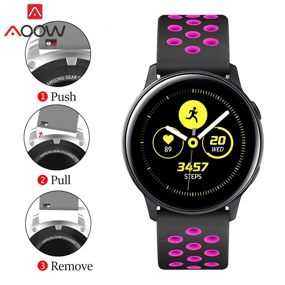 20 мм силиконовый ремешок для часов samsung Galaxy Watch Active 42 мм gear S2 Amazfit bip дышащие отверстия резиновый браслет ремешок