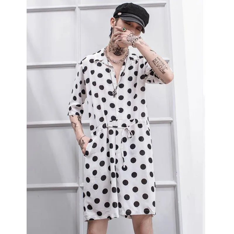 Комбинезон в черный и белый горошек для подростков свободный ночной клуб стиле