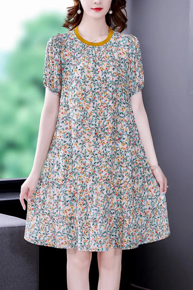 

2021 Summer New Fashion Holiday Party Loose Large Size Round Neck Short Sleeve Dress Comfortable and Elegant Woman Dress