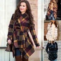 2020 autumn and winter new woolen coat coat european and american loose plaid womens mid length coat trench coat winter coat