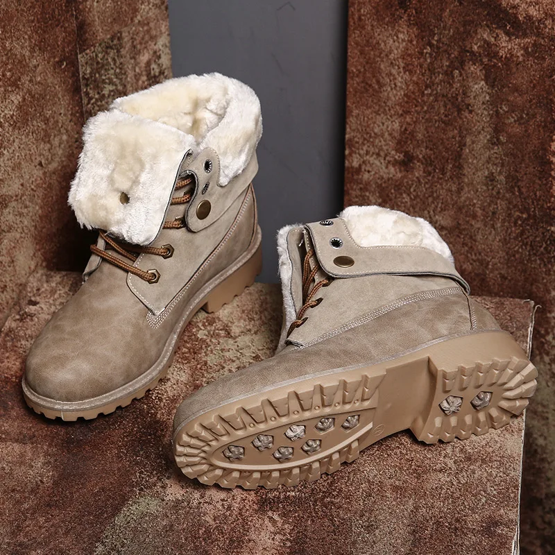 Winter Snow Boots Women Warm Plush Womens Ankle Vintage Fashion Women's Shoes With Fur Turned-over Edge | Обувь