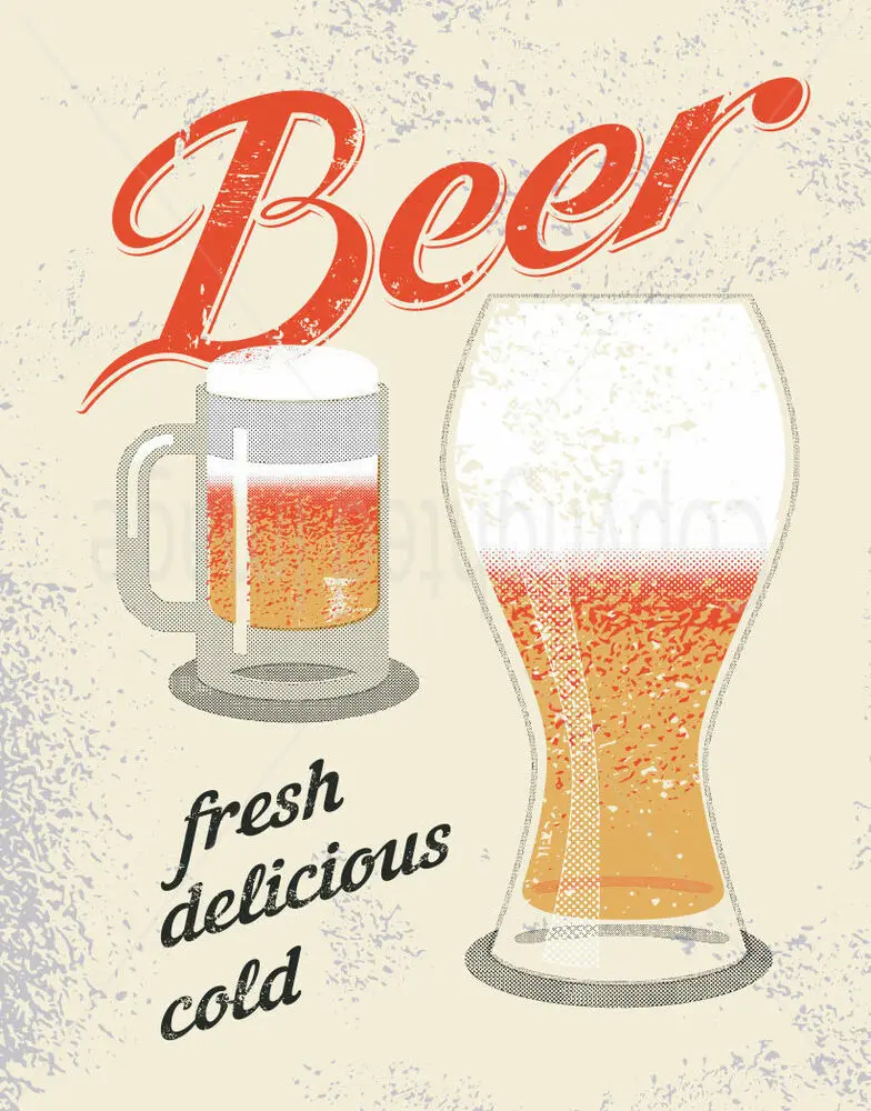 Пиво свежий вкусный холодный большой металлический жестяной знак плакат