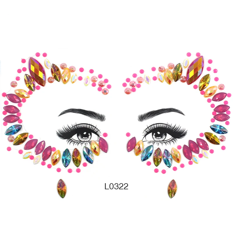 Стразы для лица 1 лист в форме совы кошки красные синие радужные стразы с клеем