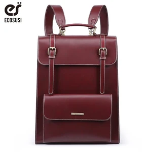 Женский рюкзак для ноутбука ECOSUSI, винтажный вместительный рюкзак из искусственной кожи в стиле ретро, для школы и путешествий