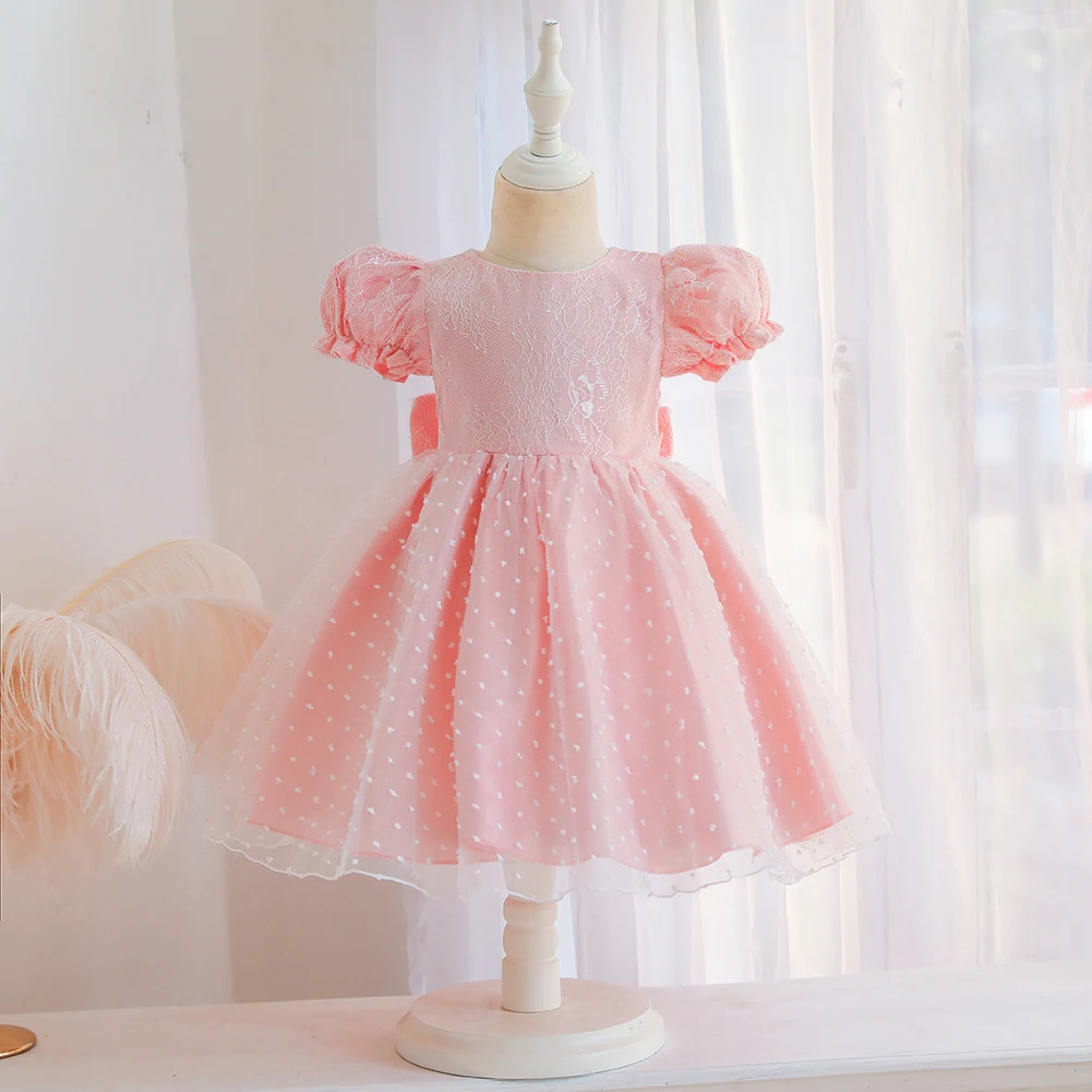 

Baby girl dress puff sleeve lace big bow sweet gauze princess dress baby girl clothes toddler girl clothes wedding dress girl
