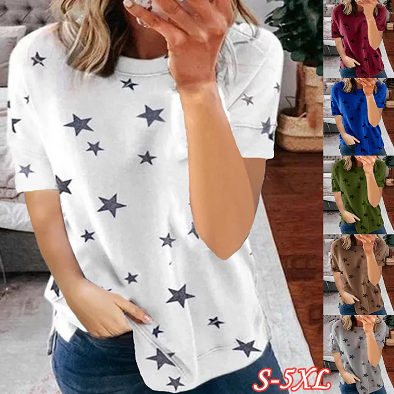 

Summer Sexy 2021 New Arrial Women O-neck Plus Size T-shirt S-5XL Woman T-shirt