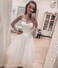 Женское свадебное платье, белое короткое ТРАПЕЦИЕВИДНОЕ платье из тюля с длинными рукавами-фонариками и круглым вырезом, элегантное Сетчатое платье на заказ, 2022