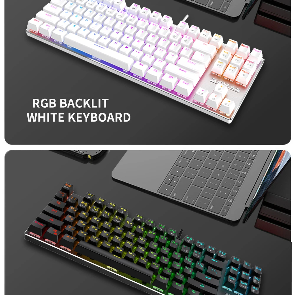 Игровая механическая клавиатура с подсветкой Mix/RGB проводная USB US/RU черный/красный