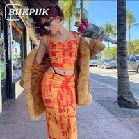 biikpiik print 2 piece sets vacation outifits summer camisole split skirts matching female suits casual lounge wear clothing