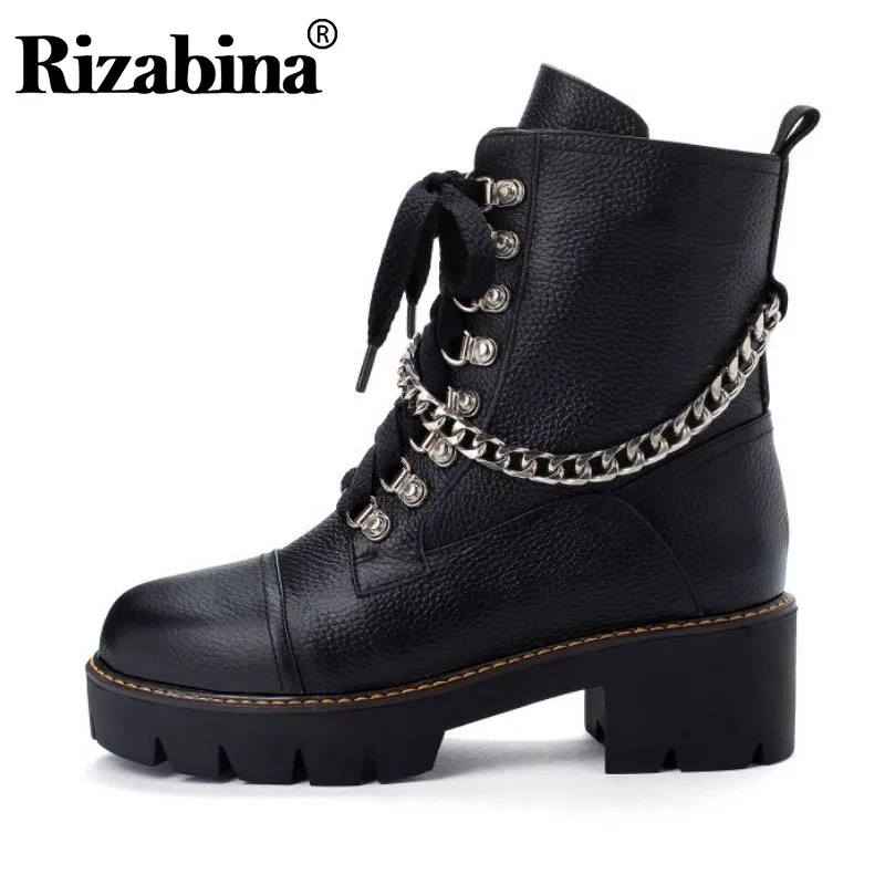 Ботильоны женские зимние из натуральной кожи на платформе с круглым носком