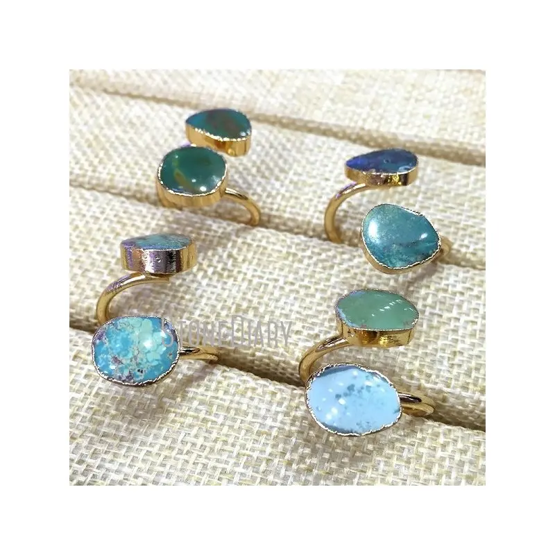 Кольцо из яшмы RM934 со змеиной кожей двойное позолоченное Гальванизированное