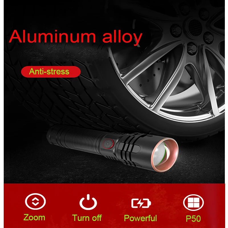 Супер яркий 4 ядерный светодиодный фонарик P50 режима освещения телескопический
