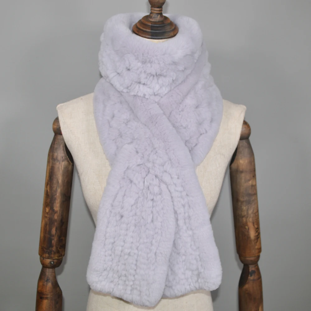 Шарф из 2021 меха кролика Рекс длинный теплый мягкий настоящий мех шарф-кольцо зима