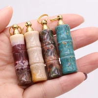 bamboo shape natural stone perfume bottle pendant charm essential oil diffuser perfume bottle pendant for women jewerly necklace