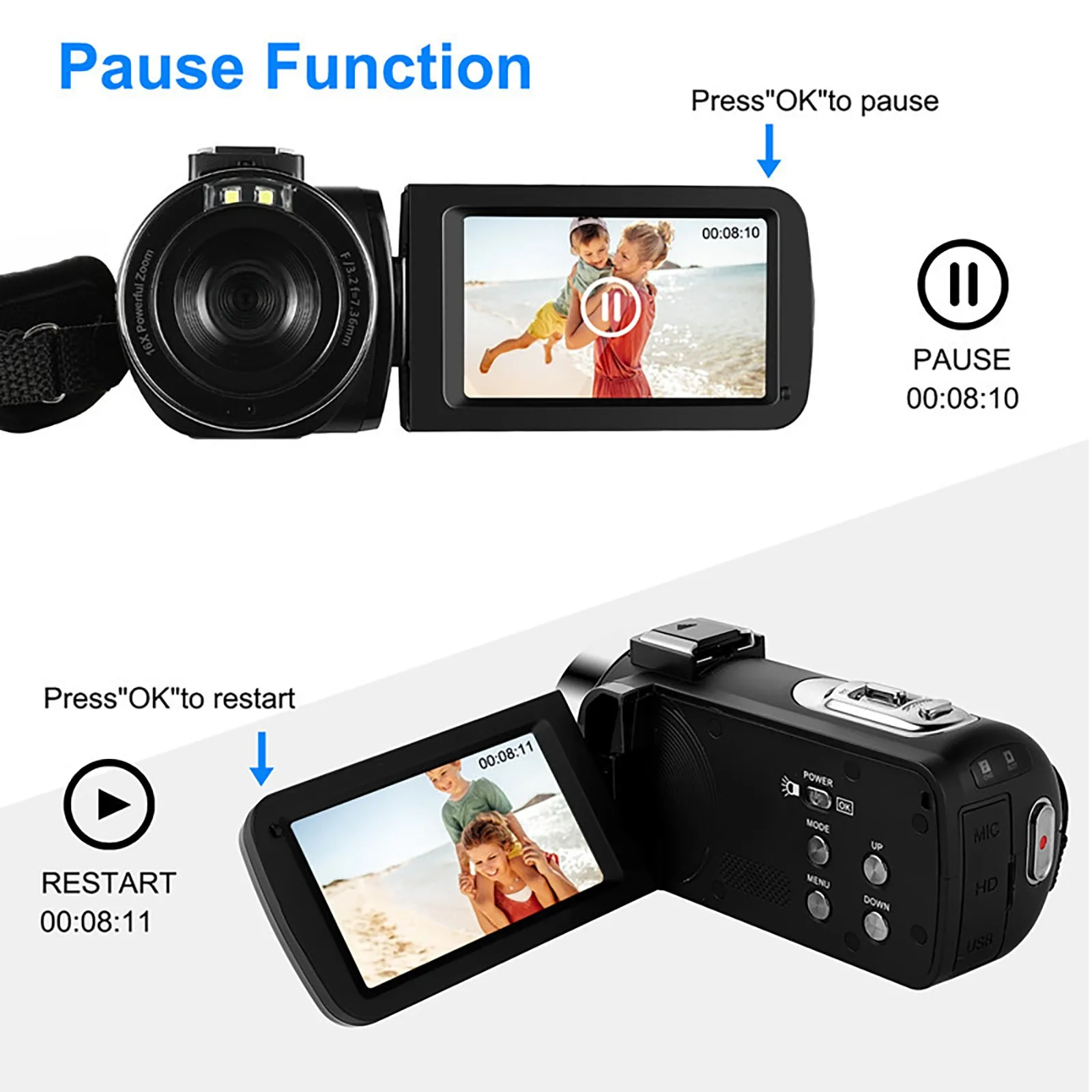 3.0 Inch Video Camera Camcorder Full HD 1080P 30FPS 24.0 MP 16X Zoom FHD Camcorders IR Night Vision Webcam Support MIC |
