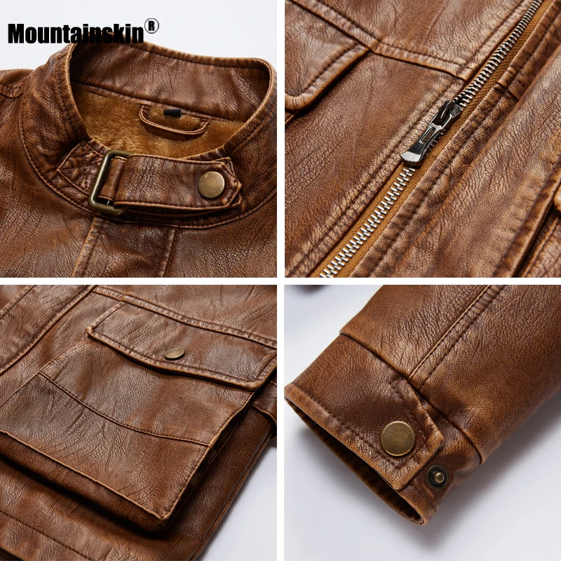 Мужская кожаная куртка Mountainskin повседневная мотоциклетная из искусственной кожи