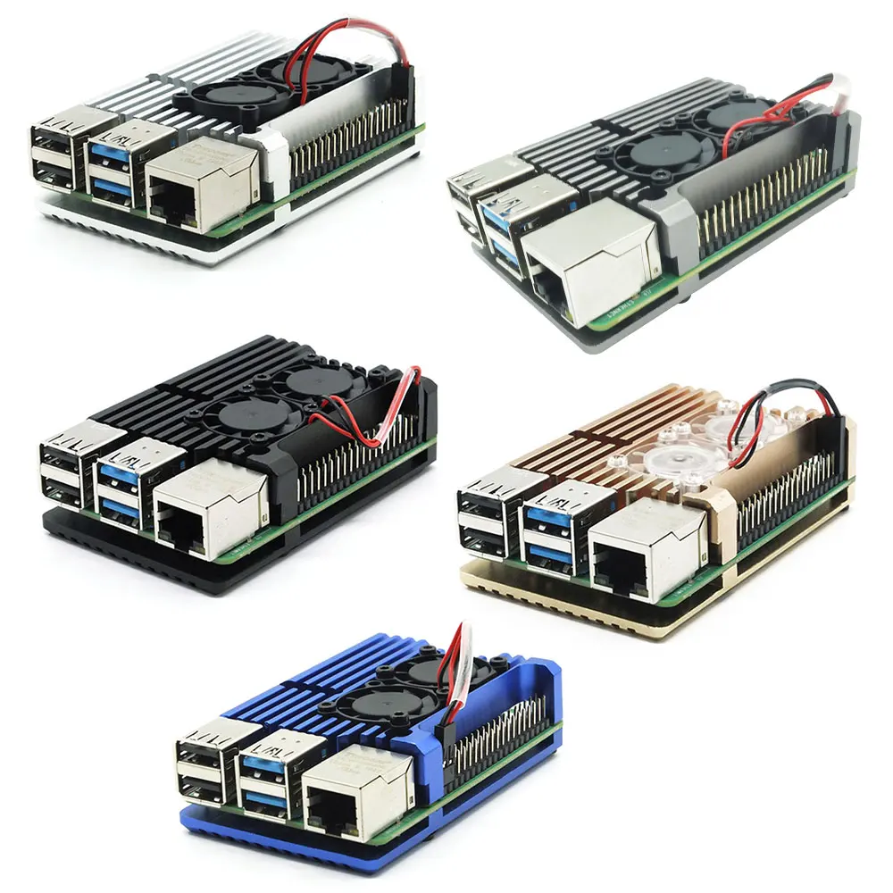 

Raspberry Pi 4 Model B Dual Fans CNC Aluminum Alloy Case Metal 5 Color Armor Shell with Heat Sinks for Raspberry Pi 4B/3B+/3B