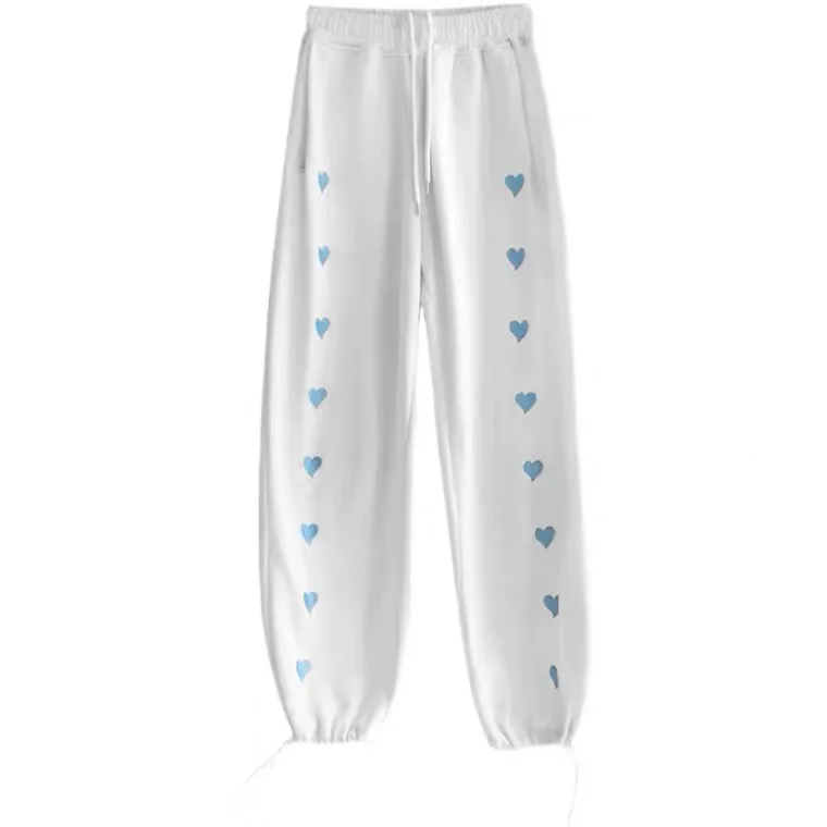 

Love embroidery casaul white sweatpants Women spring black high waist harem pants Female streetwear sports loose long joggers