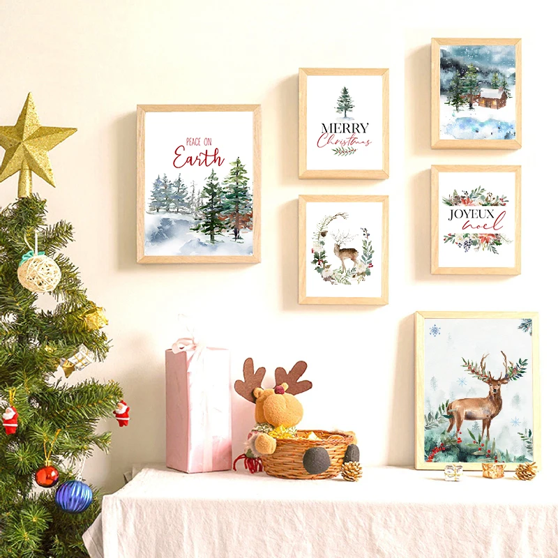 

Happ New Year Decor Painting Merry Christmas Canvas Picture Nordic Wall Art Poster and Print for Living Room Bedroom Decor
