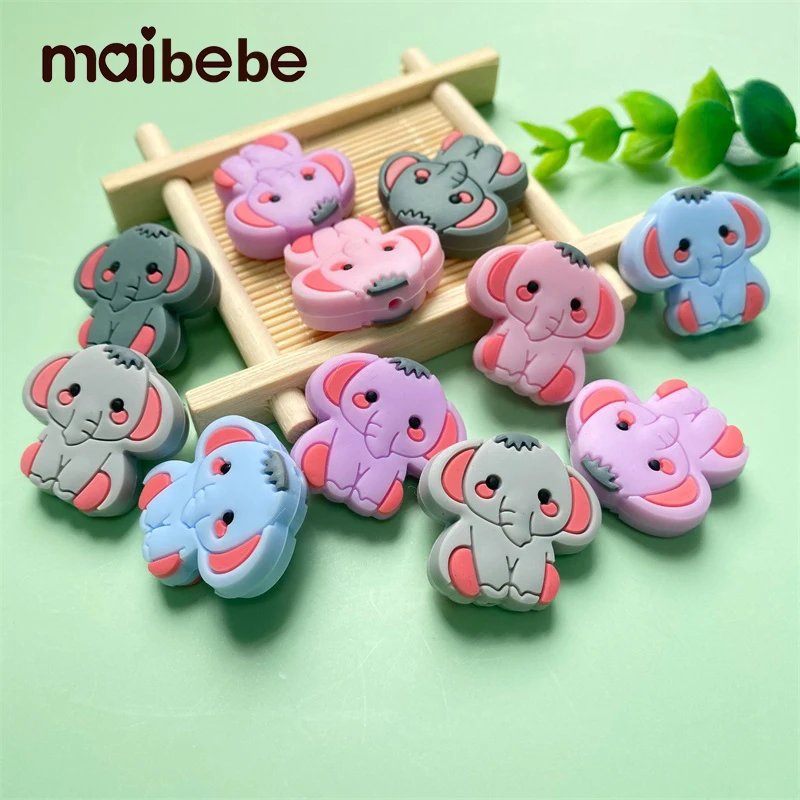10pcs Silicone Teether Beads BPA Free Mini Elephant Animal DIY Baby Teething Pacifier Chain Toys Gift goods |